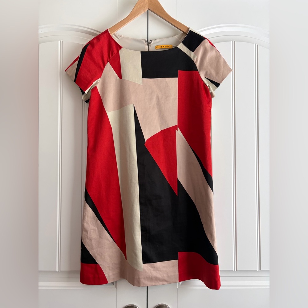 Alice + Olivia Womens Shift Dress Size S Colorblock Short Sleeve Back Zip Lined